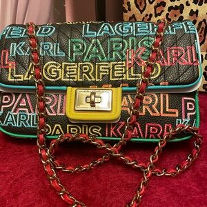 KARL LAGERFELD NEON PARIS AGYNESS CONVERTIBLE GRAFITTI SHOULDER CROSSBODY BAG